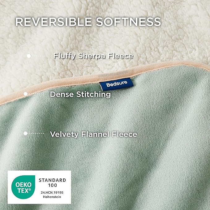 Bedsure Waterproof Blanket for Bed - Sherpa Fleece Waterproof Dog Blankets for Large Dogs, Pet Blankets for Bed/Couch/Dog Crate, Soft Plush Reversible Furniture Protector, King, 108"x86", Light Green