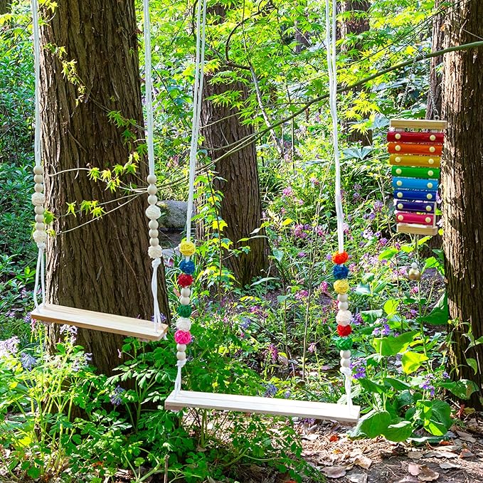 3 Pack Chicken Toys for Coop, Wooden Swing Stands & Xylophone Toy with HookHammock Climbing Ladder, Hanging Poultry Enrichment for Parakeet, Turkeys, Hens, Ducks, Geese, Bird Toys