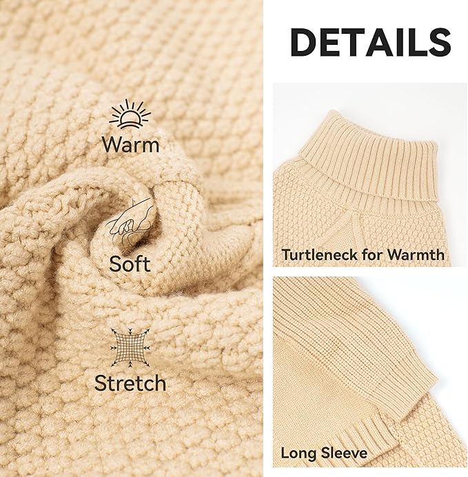 cyeollo Dog Sweater Turtleneck Knitted Sweaters with Long Sleeve Fall Winter Dog Clothes Sweaters for Small Dogs, Beige M