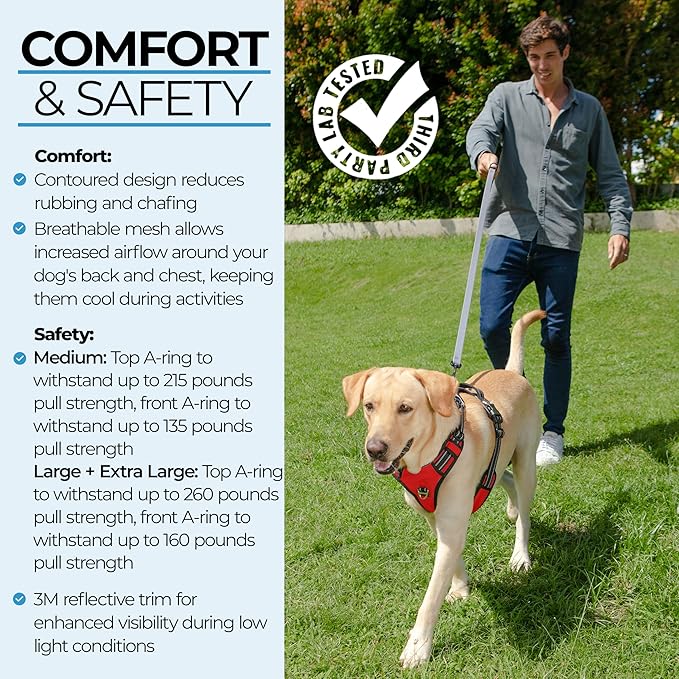 Step in Dog Harness for Medium Dogs, Ruby Red, Adjustable, Easy On Off, No Pull Through Design, 2 Dog Leash Points, 3M Reflective Trim, Neoprene Padded Control Handle
