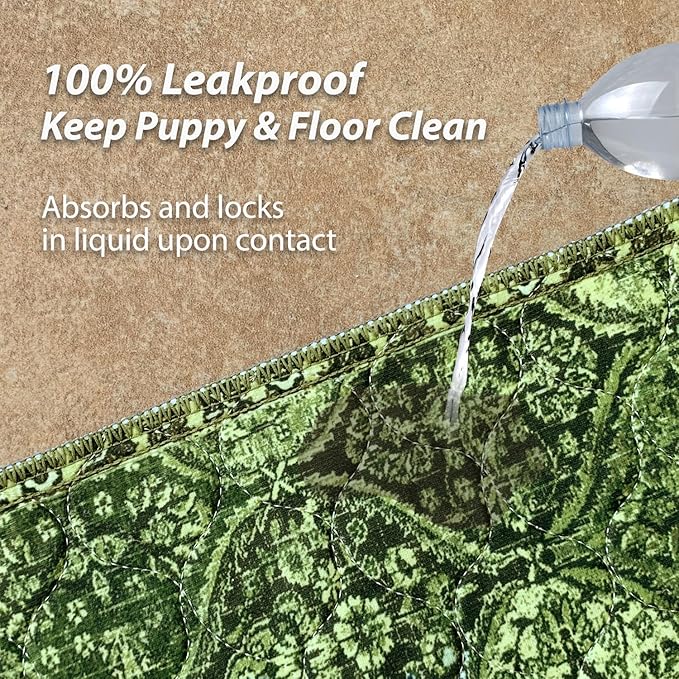 nunubaby Washable Pee Pads for Dogs, Stylish, Non-Slip and Leak-Proof Pee Pads. Reusable Potty Pads for Dogs for Crates and Floors.(Green/Multi, 18" x24")