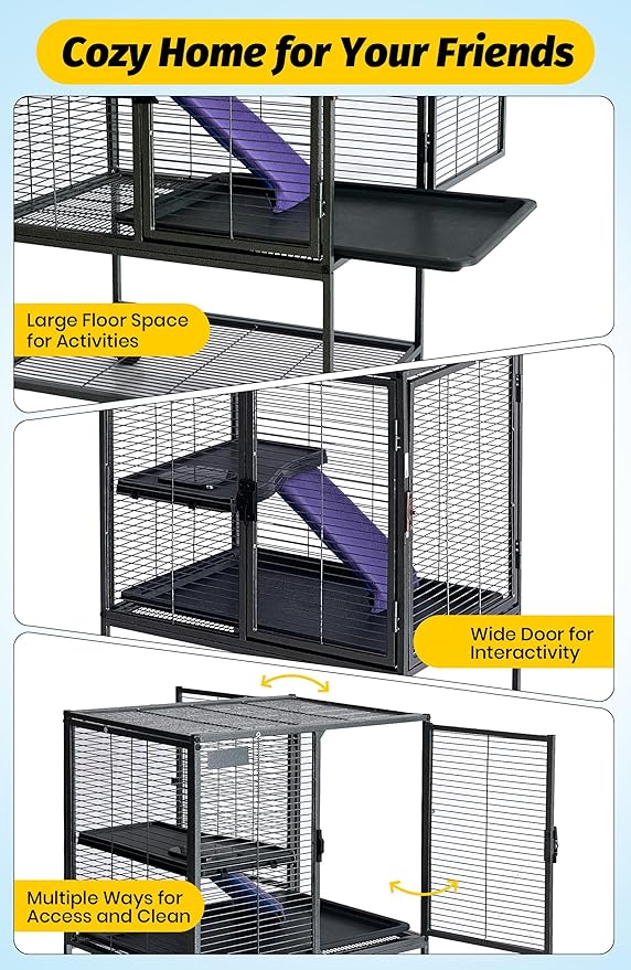 Garvee Metal Small Animal Cage,34 ''H Multi-Level Ferret Cage for Small Animals - Large Hamster Cage with Ramp, Extra Storage Stand, RemovableTray for Chinchilla, Rabbit, Guinea Pigs, Hedgehog, Gerbil