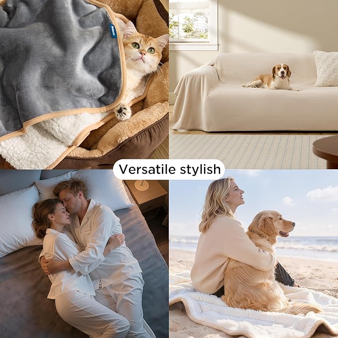 Bedsure Waterproof Dog Blankets for Extra Large Dogs - XL Cat Blanket Washable for Couch Protection, Sherpa Fleece Puppy Blanket, Soft Plush Reversible Throw-XL Furniture Protector, 50x70, Grey