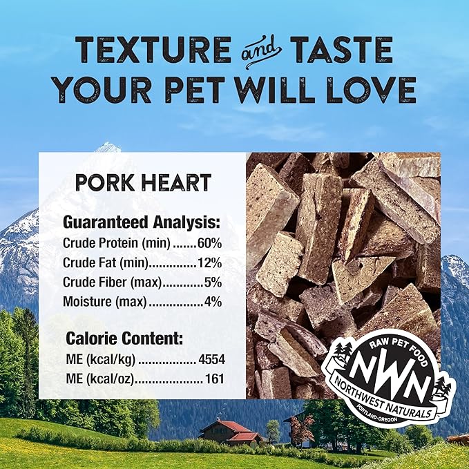 Northwest Naturals Raw Rewards Freeze-Dried Pork Heart Treats for Dogs and Cats - Bite-Sized Pieces - Healthy, 1 Ingredient, Human Grade Ingredients, All Natural, Made in USA, 10 Oz (Pack of 3)