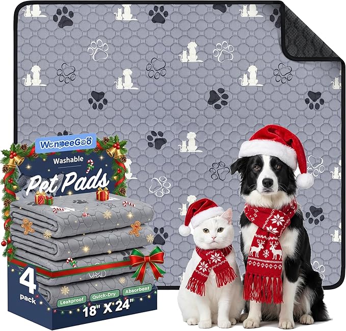 Washable Pee Pads for Dogs, 4 Pack Absorbent Reusable Training Dog Pads Pet Puppy Pads, Non-Slip Potty Pads for Whelping, Playpen, Crate, Bed, Grey 18"x24"