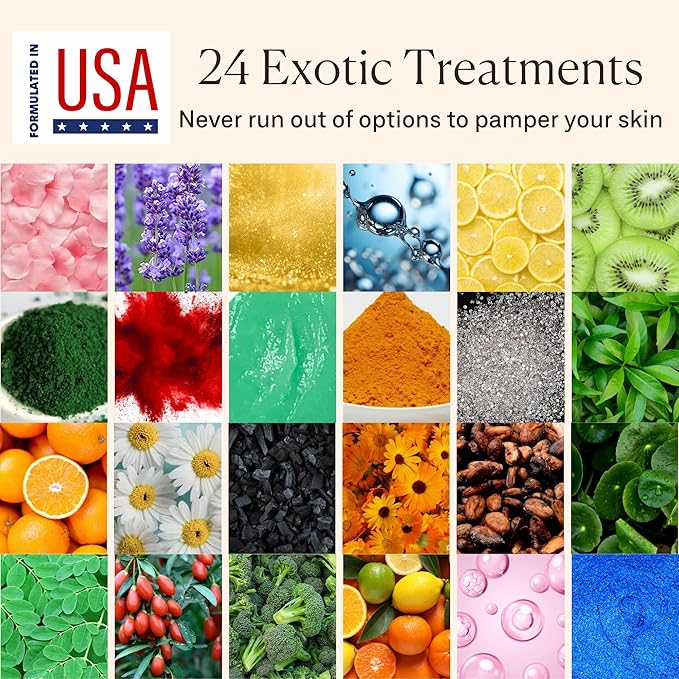 Jelly Mask for Facials - 24 Flavors Hydrating & Brightening Jelly Face Masks | Free Jade Roller & Spatula |Bulgarian Rose, Lavender, Hyaluronic Acid 24K Gold face mask | International Womens Day Gifts
