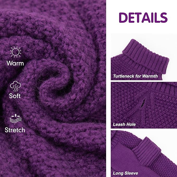 cyeollo Dog Sweater Pullover Turtleneck for Large Dogs, Classic Knitwear Fall Winter Cold Weather Dog Clothes Warm Pet Apparel Large Big Dogs Sweaters, Purple 3XL