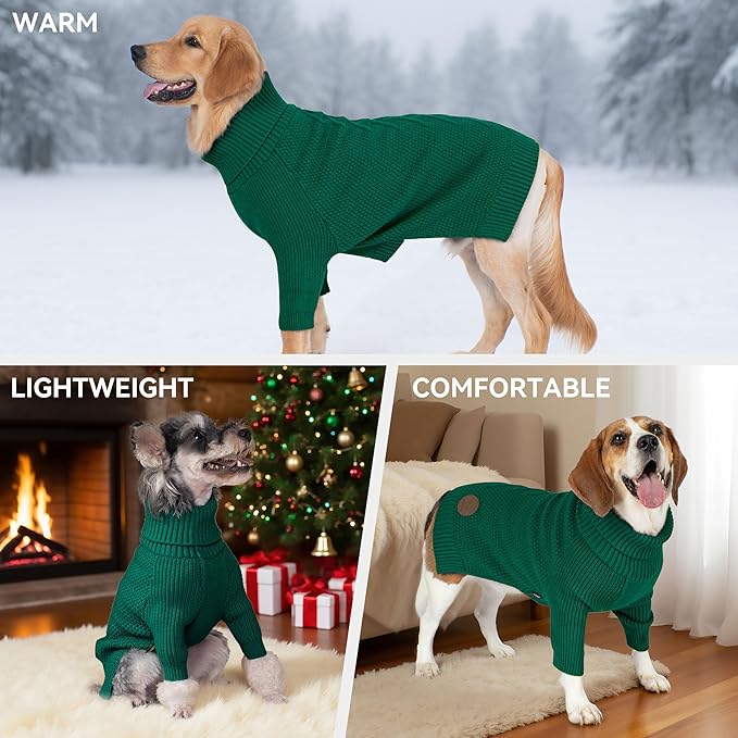 cyeollo 4XL Dog Christmas Sweater,Pullover Turtleneck for Large Giant Dogs Classic Knitwear Fall Winter Cold Weather Dog Clothes Warm Pet Apparel Large Big Dogs Sweaters Male&Female, Green XXXXL