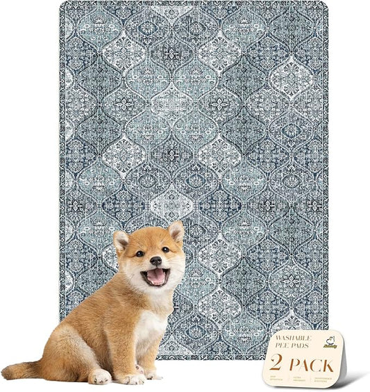 nunubaby Washable Pee Pads for Dogs, Stylish, Non-Slip and Leak-Proof Pee Pads. Reusable Potty Pads for Dogs for Crates and Floors.(Blue/Multi, 18" x24" )