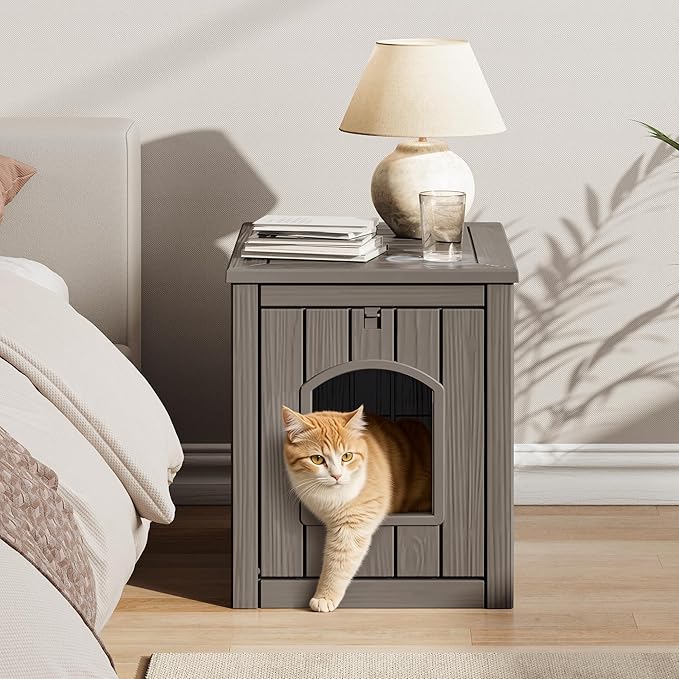 KAMABOKO Outdoor Cat House Weatherproof Plastic Cat Shelter for Indoor & Outdoor, Durable All-Season Pet House, V-Gray