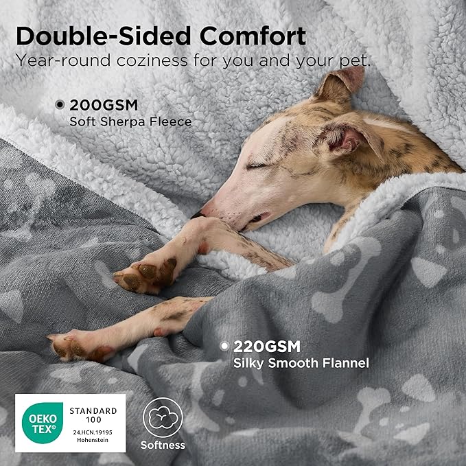 Bedsure Waterproof Dog Blankets for Small Dogs - Soft Print Sherpa Fleece Puppy Cat Blanket Washable, Cozy Plush Reversible Throw Furniture Protector for Pet Kitten Doggy, 25"X35", Smokey Grey