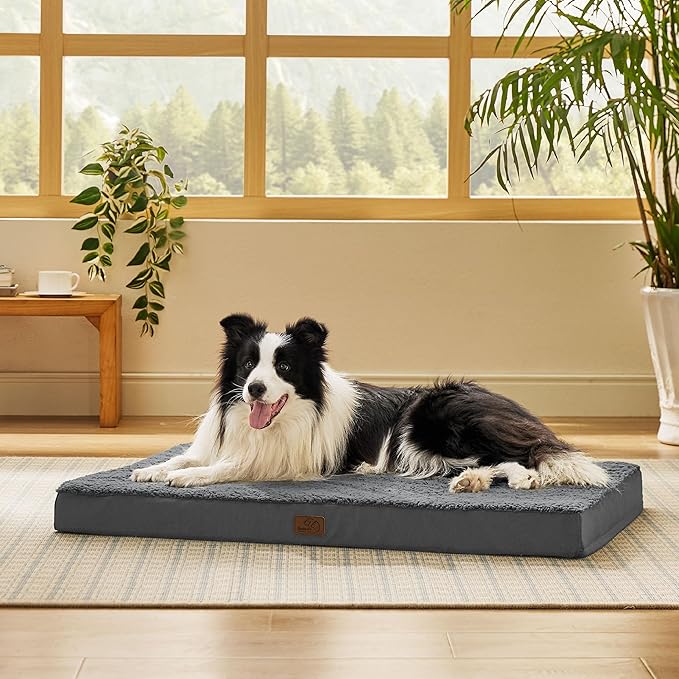Bedsure Dog Beds Large Sized Dog - Comfy Flat Pet Beds with Removable Washable Cover, Orthopedic Egg Crate Foam Puppy Mat, Suitable for Pet Up to 65 lbs
