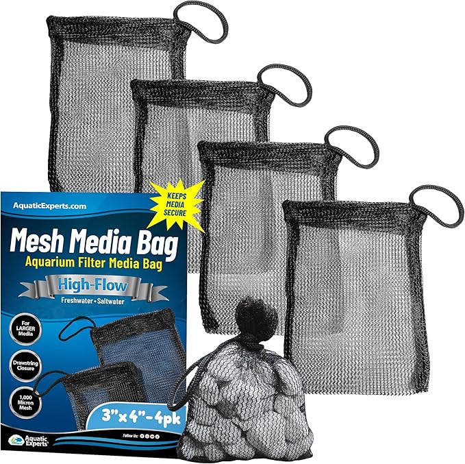 Aquatic Experts High Flow Filter Media Bag - Secure Filter Bags for Fish Tank and Pond, 3" x 4" - 4 Pack