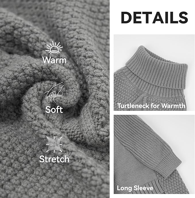 cyeollo Small Dog Sweater with Long Sleeves Turtleneck Knitted Warm Dog Clothes Puppy Sweaters for Small Dogs, Grey S