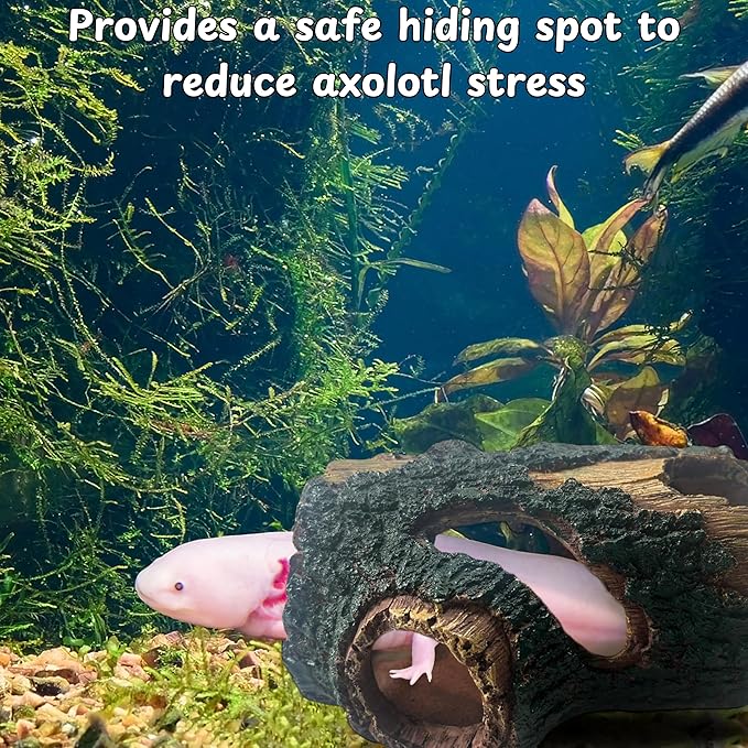 Axolotl Tank Accessories – Hideout Cave & Airstone Bubbler, Aquarium Driftwood-Style Shelter with Air Stone, Fish Tank Decor for Axolotl/Betta (Turtle Air, S)