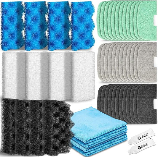 52 Pcs Replacement Filter Media Kit Compatible with Fluval 106/107 Aquarium Filters Include Biological Foams Ammonia Remover Phosphate Pads Nitrite Remover, Towel and Grease