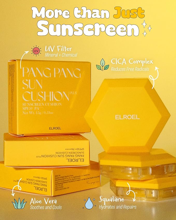 Pang Pang Sun Cushion Plus Refill - Korean Hypoallergenic & Cooling Face Sunscreen with Puff Sponge - Broad Spectrum SPF50+ PA++++ (0.53 oz)