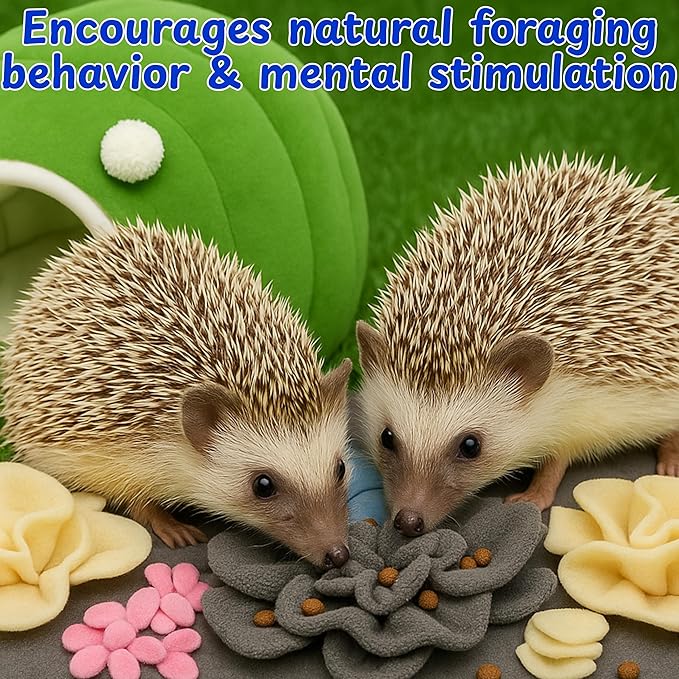Foraging Mat For Hedgehog Enrichment Toys, Hedgehog Toys For Cage and Water Bowl, Interactive Feeding Toy For Small Pet, Rabbit Foraging Mat, Hedgehogs Accessories, Guinea Pig Toy (Gray, 17.7x9.8in)