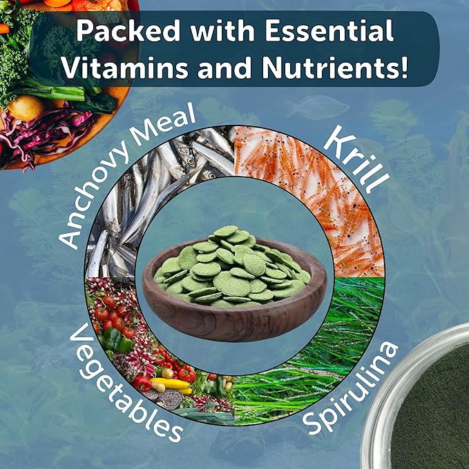 Aquatic Foods Inc. 12mm - 1/2" Small Sinking Wafers of Spirulina, Algae & Veggies for Plecos, Catfish, Shrimp, Snails, Crabs, Crayfish, 12-Type Pellet Mix & 4-Type Wafer Mix Included...19.0oz Canister