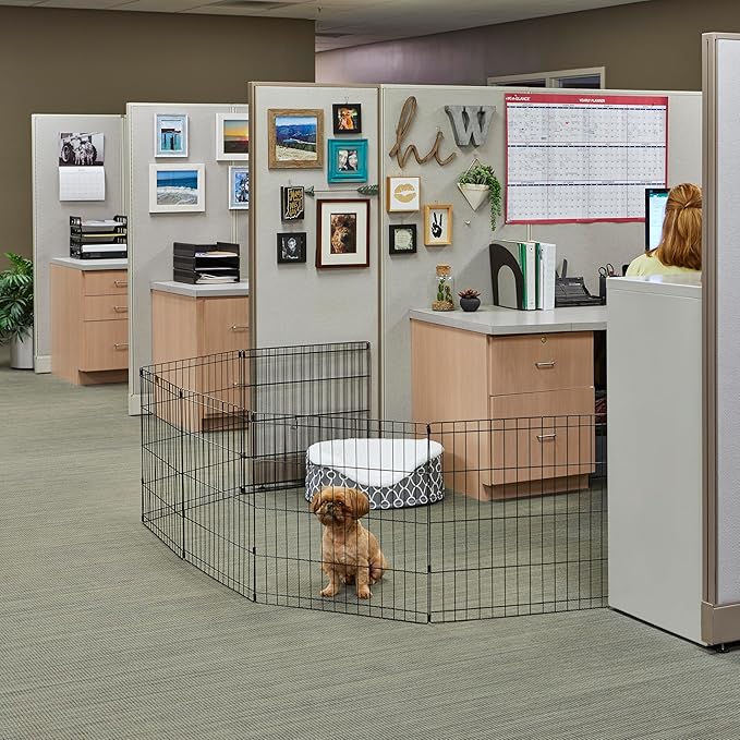 MidWest Homes for Pets Folding Metal Puppy/Dog Exercise Pen, Indoor/Outdoor Playpen with No Door, Provides 16 Sq Feet of Play Space, 30-Inches Tall, Black E-Coated