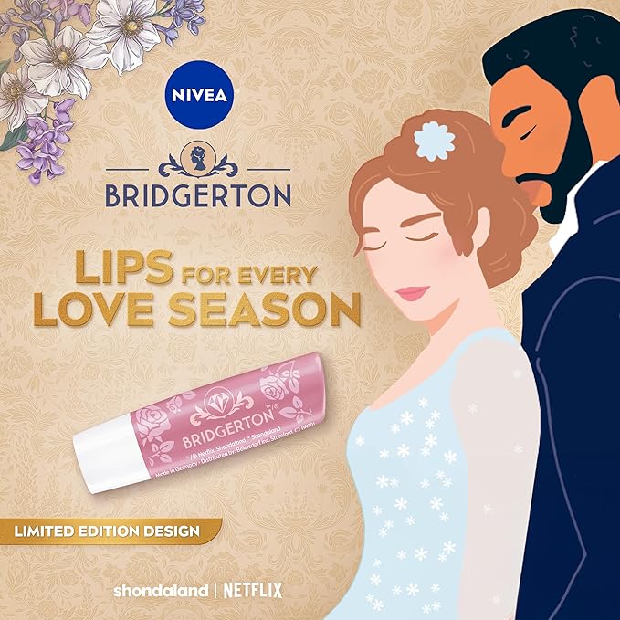 NIVEA Rose Meringue Lip Balm, Nourishing Lip Care, Bridgerton Limited Edition Moisturizing Lip Balm with Shea Butter, 3-in-1 Moisture, Repair and Nourish, 0.17 Oz Stick