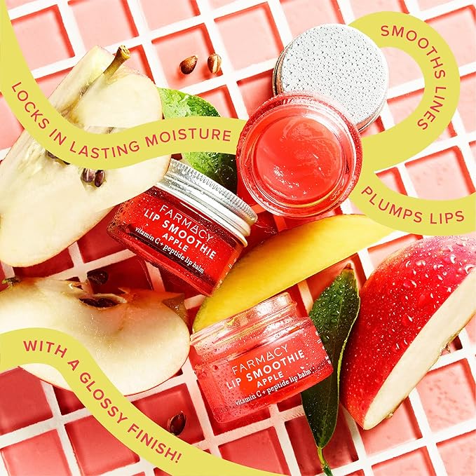 Farmacy Vitamin C + Peptide Hydrating Lip Balm - Lip Smoothie Moisturizing + Plumping Treatment - Smooths Lines with a High-Gloss Finish - Apple (10g)