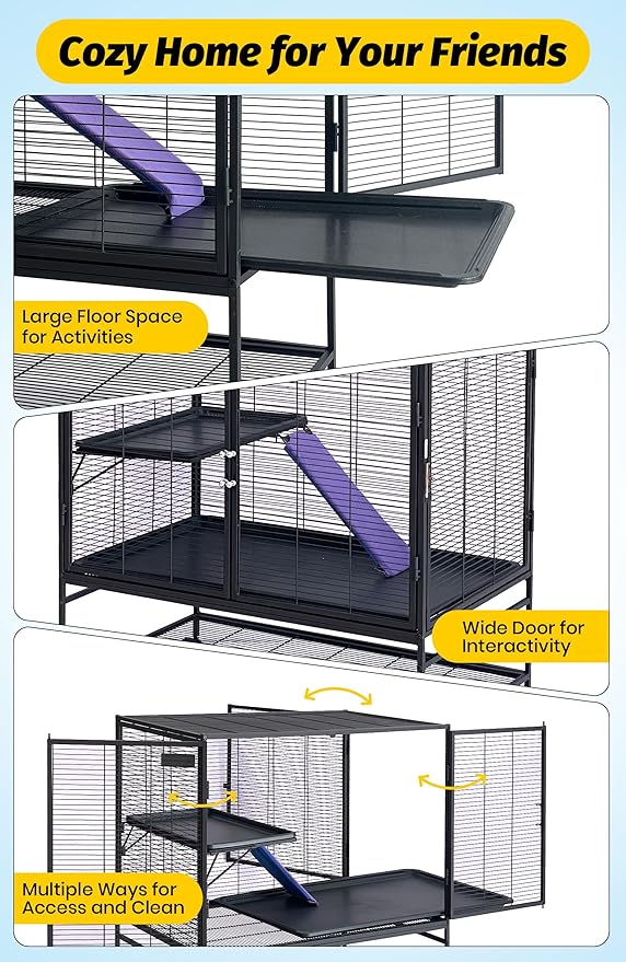 Garvee Metal Small Animal Cage,39 ''H Multi-Level Ferret Cage for Small Animals - Large Hamster Cage with Removable Ramp, Removable Tray for Chinchilla, Rabbit, Guinea Pigs, Hedgehog, Gerbil