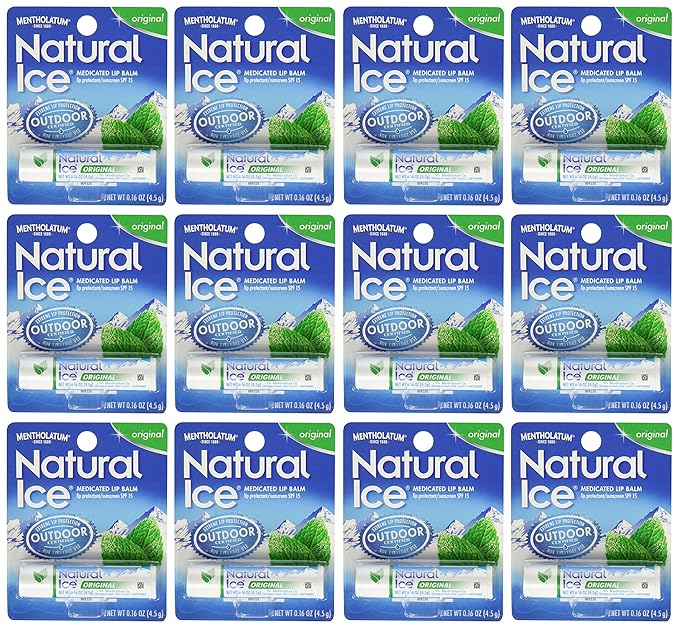 Mentholatum Natural Ice Medicated Lip Protectant Sunscreen, 0.16 Ounce (Pack of 12)