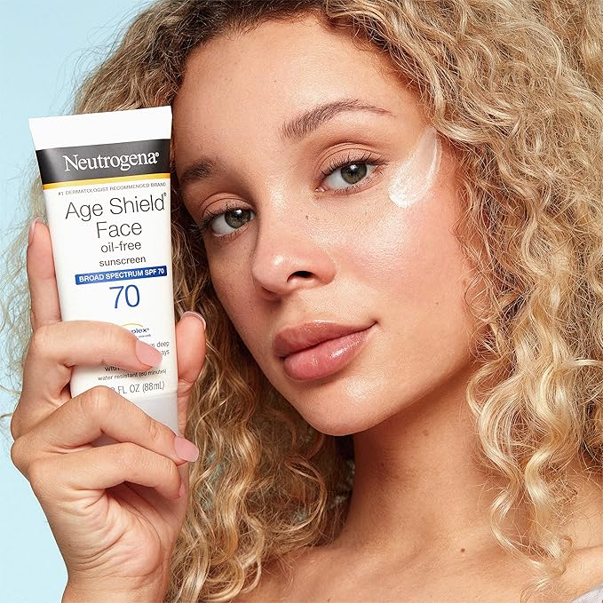 Neutrogena Age Shield Face Oil-Free Sunscreen Lotion with Broad Spectrum SPF 70, Non-Comedogenic Moisturizing Sunscreen to Help Prevent Signs of Aging, PABA-Free, 3 fl. oz.