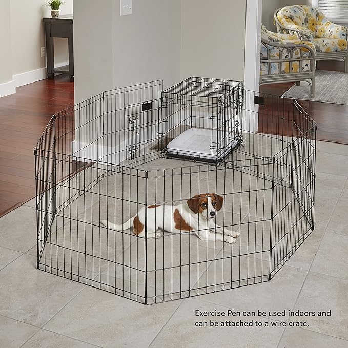 MidWest Homes for Pets Folding Metal Dog Exercise Pen, Indoor/Outdoor Playpen with No Door, Provides 16 Sq Feet of Play Space, 36-Inches Tall, Black E-Coated