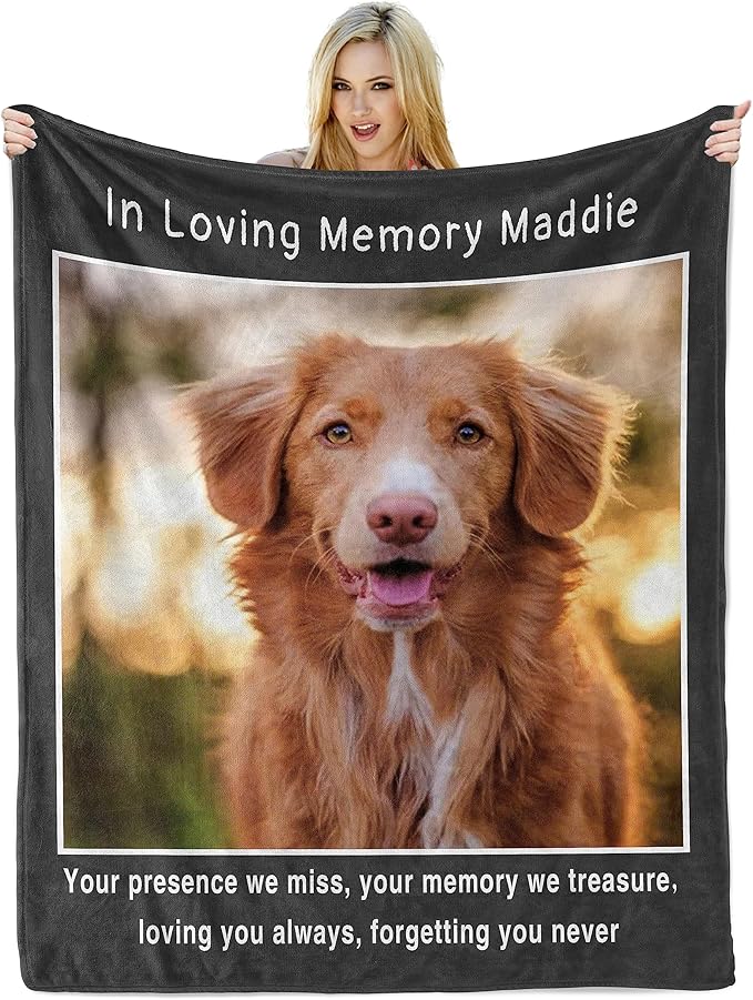 Custom Blankets with Photos, Dog Memorial Gifts for Loss of Dogs, Personalized Dog Blanket with Pet Name, Bereavement Gifts for Loss of Pet, Pet Memorial Gift for Cat