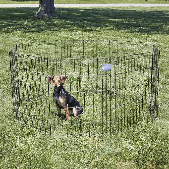 MidWest Homes for Pets Folding Metal Puppy/Dog Exercise Pen, Indoor/Outdoor Playpen with No Door, Provides 16 Sq Feet of Play Space, 30-Inches Tall, Black E-Coated